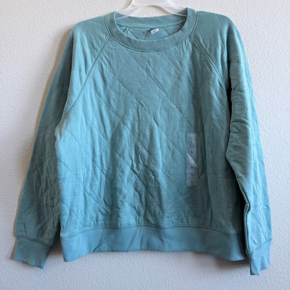 Old Navy Easy Vintage Dusted Jade Quilted Diamond Crew Neck Sweatshirt Large NEW